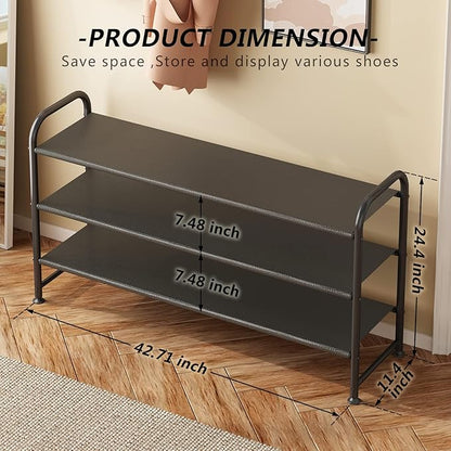 INGIORDAR Shoe Rack 3 Tier Long Storage Organizer Wide Metal Shoe Shelf for Closet Entryway Black