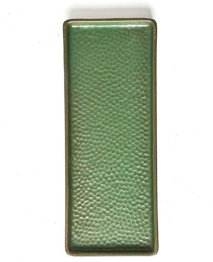 Vanity Tray with Brown Trim, Candle and Bathroom Organizer, Perfume Holder, Decorative Countertop Tray for Dresser, Table, Home Decor, Rectangular, Green, 12"4.7"