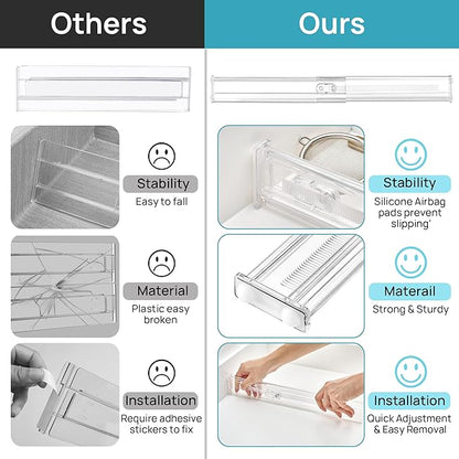 Vtopmart 8 Pack 2.36" Short Upgrade Drawer Dividers for Kitchen Drawer, 12.8"-22.3" Expandable Kitchen Drawer Organizer, Clear Plastic Organizer Separator for Flatware, Utensil, Cutlery, Underwear