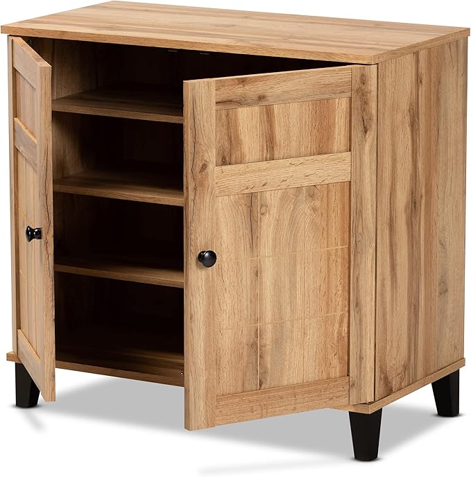 Baxton Studio Glidden Modern and Contemporary Oak Brown Finished Wood 2-Door Shoe Storage Cabinet
