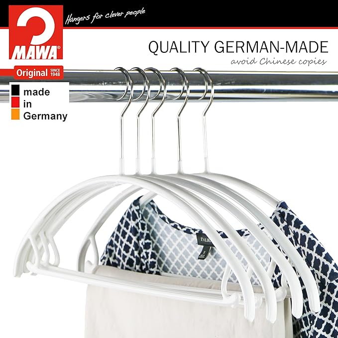 Mawa Narrow Petite Clothing Hangers, Steel Hanger with Non-Slip Coating, for Shirts, Dresses, Suits, Pants, Skirts, Camisoles, Jackets, 360-degree Rotatable Hook, Set of 5, White
