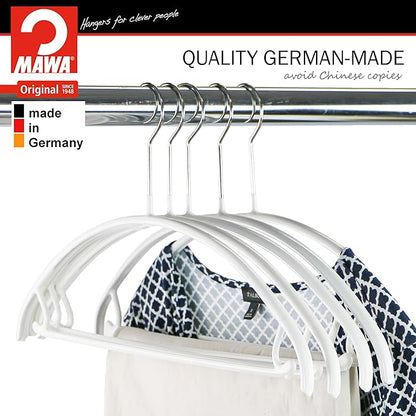 Mawa Narrow Petite Clothing Hangers, Steel Hanger with Non-Slip Coating, for Shirts, Dresses, Suits, Pants, Skirts, Camisoles, Jackets, 360-degree Rotatable Hook, Set of 5, White