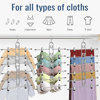Pants & Skirt Hangers with Clips, Newly Upgraded Detachable - Space Saving Hangers, 6-Tiers Foldable Skirt Hangers for Women - Hanging Closet Organizer and Storage-2pack, Patent Pending