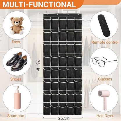 40-Pocket Over the Door Shoe Organizer - Large Mesh Pocket Hanging Shoe Organizer,Behind the Door Shoes Storage Holder Hanger (Black-W)