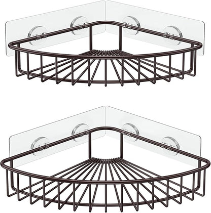 SMARTAKE 2-Pack Corner Shower Caddy, SUS304 Stainless Steel, Wall Mounted Bathroom Shelf with Adhesive, Storage Organizer for Toilet, Dorm and Kitchen (Bronze)