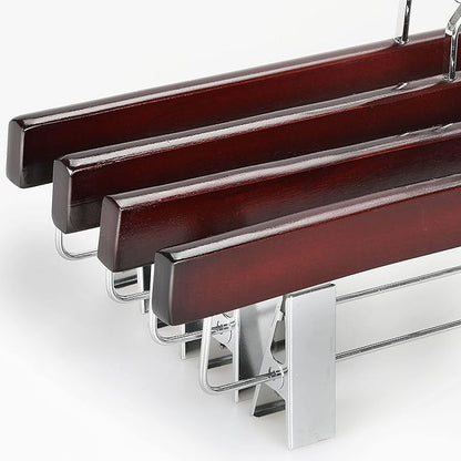 TOPIA HANGER Pants Hangers, Deluxe Cherry Wood Skirt Hangers with 2 Big Premium Metal Clips and 360° Swivel Anti-Rust Flat Hook, 20 Pack Boutique Hanger for Skirts, Trousers, Jeans, Slacks, CT03M