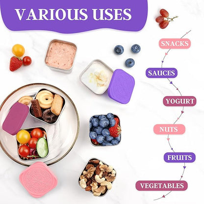 Qukaka Stainless Steel Snack Containers for Kids,7.2oz Easy Open Leak Proof Reusable Snack Box Container with Lids,Small Lunch Containers for Meal Prep,School,Picnic and Travel-3Pack