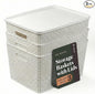 BINO | Plastic Storage Baskets with Lids, 33 Liter - 3 Pack, White | THE WOVEN COLLECTION | Storage Basket for Shelves | Woven Storage Baskets for Organizing Bins Pantry Shelf Organizer Container Bin
