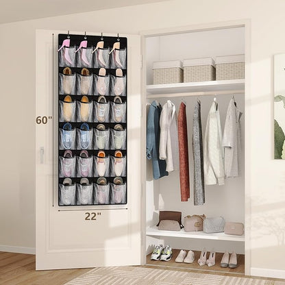 FENTEC 2 Pack Large Over The Door Shoe Organizer, 24 Pockets Mesh Hanging Shoe Organizers, Over Door Organizer, Black