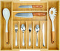 Expandable Drawer Organizer for Silverware Flatware Knives, Kitchen Utensil Organizer, Utensil Holder, Bamboo Wood Cutlery Tray in Drawer for Spoons Forks
