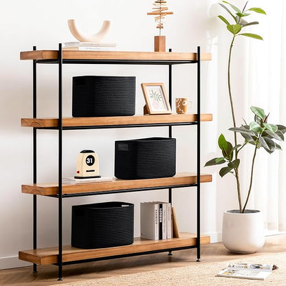 UBBCARE 4 Pack Storage Baskets for Organizing, Shelf Baskets with Handles, Woven Storage Baskets for Bookcase/Cube Shelf/Closet, 14.5"L x 9.8"W x 9"H, Black