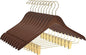 Quality Wooden Skirt Hangers with Clips, 10-Pack Smooth Solid Wood Pants Hangers with Durable Adjustable Metal Clips, Swivel Hook, Coat, Jacket, Blouse Suit Hangers (Walnut - Gold Hook, 10)