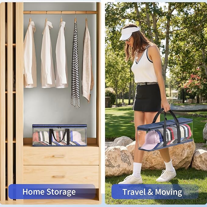 Hat Storage for Baseball Caps, Non-woven Wide Hat Organizer, Large Sports Hat Storage Bag, Hat Racks Holder for Closet with Handles, Hat Organizer Case for Home (Grey, 4Pack)