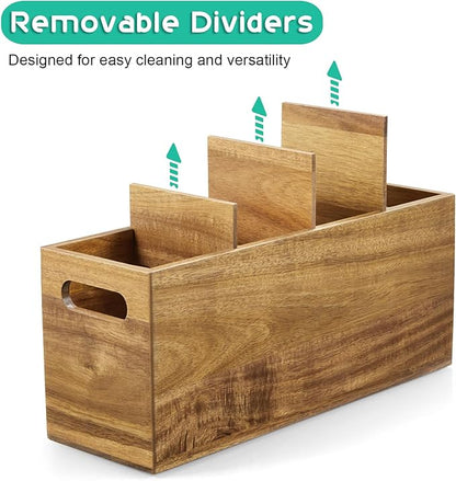 ALELION Acacia Wood Utensil Holder with Removable Divider - 4 Compartment Wooden Utensil Caddy Organizer for Kitchen Counter - Cooking Utensil Crock for Countertop