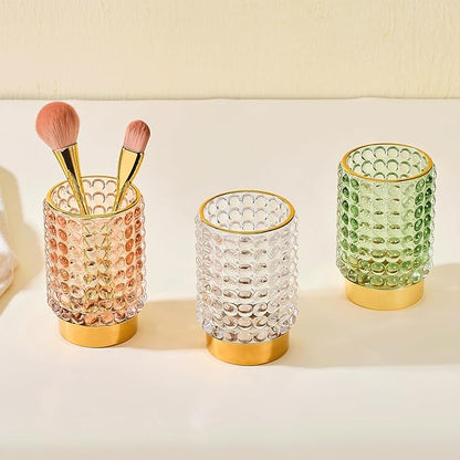 Makeup Brush Holder Organizer,Toothbrush Holders,Desk Pen Pencil Holder,Multifunctional Vintage Glass Brush Cup(A38-14-US/Pink/L)