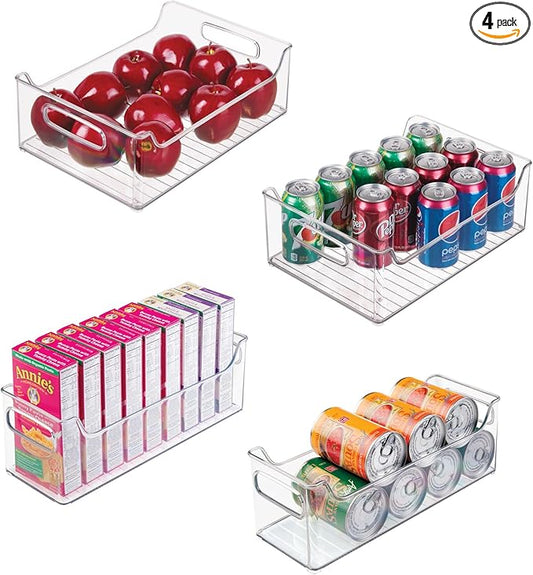 iDesign 50% Recycled Plastic Refrigerator Set, Made in The USA – Versatile Design Ideal for Freezer, Pantry, and Cabinet Organization, Two 5” x 5” x 14” and Two 10” x 5” x 14” Bins, Clear