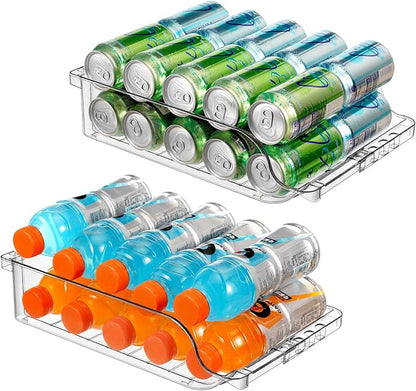 Automatic Soda Can Organizer and 2 Packs Clear Width Adjustable Soda Can Organizer for Refrigerator for Beer Soda Seltzer Drink Pop Cans Holder Storage Pantry Organization