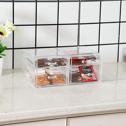 Acrylic Clear Makeup Organizers With 4 Drawers,Rectangular Office Stationery Supplies Plastic Storage Containers,Stackable Acrylic Drawers Suitable for Office,School,Home Cute Desk Organizer,Pack of 1