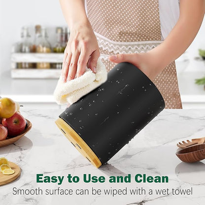 Black Utensil Holder Wood Kitchen Utensil Holder for Countertop, 360°Rotating Cooking Utensil Crock for Counter, 7.2" Large Utensil Organizer for Spatula Kitchen Decor