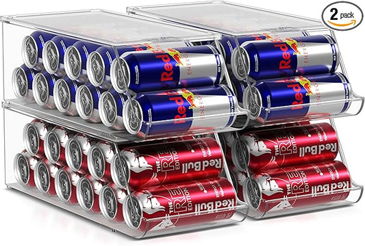 Sorbus Skinny Soda Can Organizer for Refrigerator - Stackable Slim Can Holder Dispenser with Lid for Fridge, Pantry, Freezer - BPA-Free, Clear Design, Drink Organizer for Fridge (4-Pack)