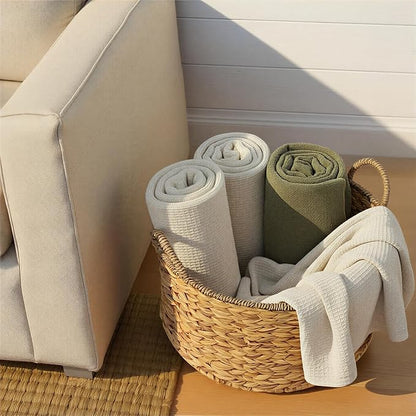 Household Essentials Round Handwoven Water Hyacinth and Seagrass Basket with Handles, Natural