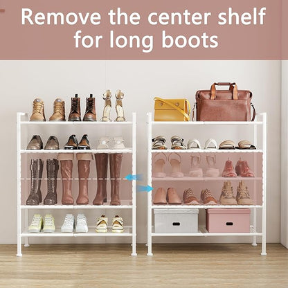 5 Tier Shoe Rack,Metal Shoe Storage Organizer Shelf for Closet,Entryway, Garage,Narrow Space(White, 5 Tier)