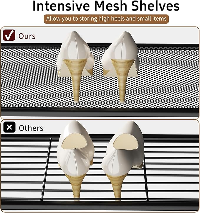 Shoe Rack for Entryway, 6 Tier Shoe Organizer with Mesh Shelves, Metal Shoe Storage for Closet Garage, Black