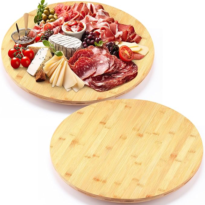 Nitial 2 Pack Bamboo Wood Lazy Susan Rotating Turntable Organizer Wooden Charcuterie Board Cheese Board Turntable for Dining Table Kitchen Cabinet Countertop Pantry Storage (20 Inch)