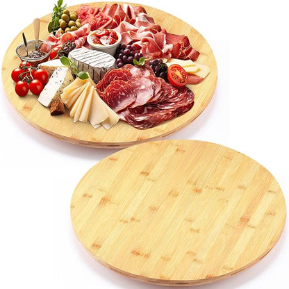 Nitial 2 Pack Bamboo Wood Lazy Susan Rotating Turntable Organizer Wooden Charcuterie Board Cheese Board Turntable for Dining Table Kitchen Cabinet Countertop Pantry Storage (20 Inch)
