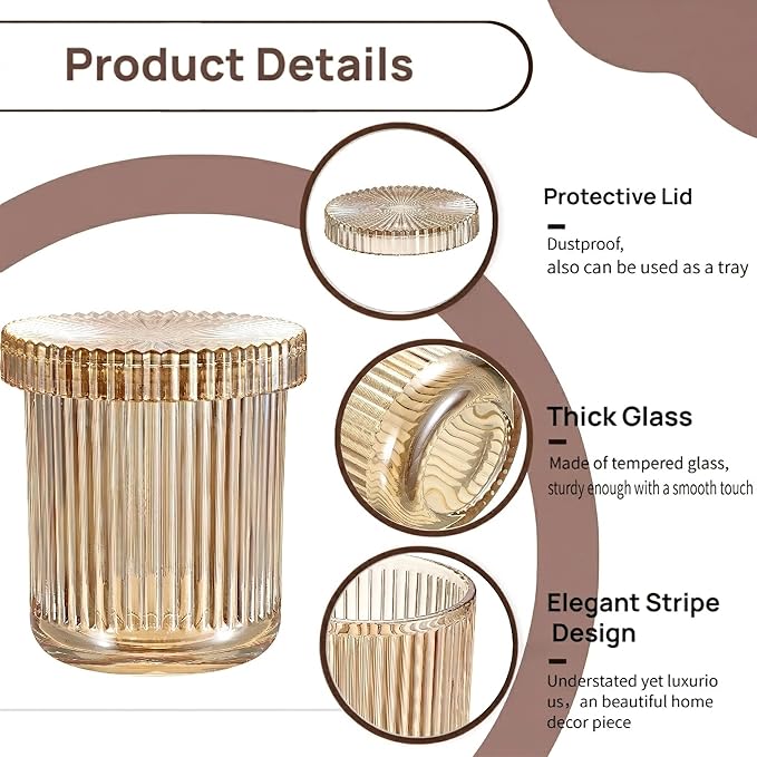 2 Pack Glass Qtip Holder with Lid, Apothecary Jars with Lids, Glass Bathroom Jars for Cotton Ball, Swab, Pads, Floss Picks, Bathroom Accessories Organization and Vanity Organizer (Amber)