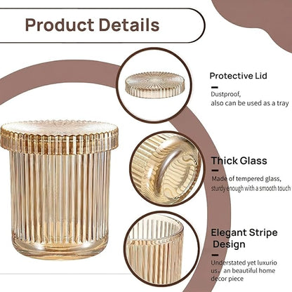 2 Pack Glass Qtip Holder with Lid, Apothecary Jars with Lids, Glass Bathroom Jars for Cotton Ball, Swab, Pads, Floss Picks, Bathroom Accessories Organization and Vanity Organizer (Amber)