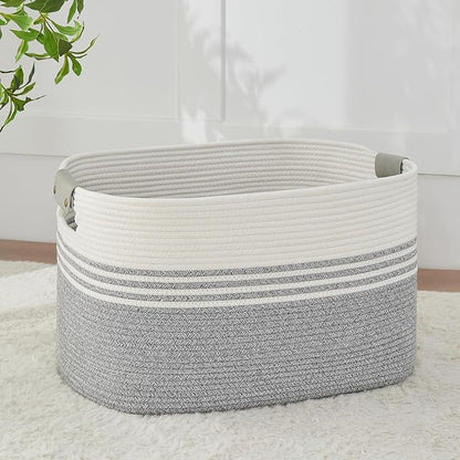 AINUOQI Laundry Basket with Handles - Blanket Basket & Hampers for Bedroom Aesthetic, Laundry Hamper & Blanket Storage for Living Room, Clothes Hamper, Tall, Large 21.7" x 16.9" x 11.8”, Grey