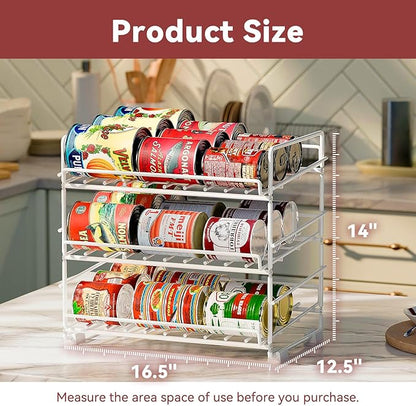 SUFAUY 3 Tier Can Organizer for Pantry, Holds 36 Cans, Heavy Duty Metal Shelves for Storage, White