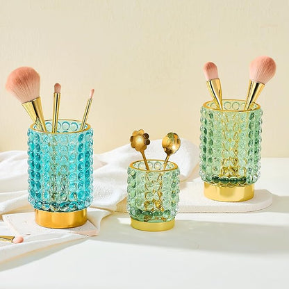 Makeup Brush Holder Organizer,Toothbrush Holders,Desk Pen Pencil Holder,Multifunctional Vintage Glass Brush Cup(A38-10-US/Turquoise/L)