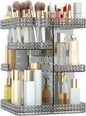 Rotating Makeup Organizer, Large Capacity Cosmetic Display Case, Acrylic Skincare Organizer with Makeup Brush, Makeup Storage Organizer for Dresser Countertop and Bathroom Vanity - Grey