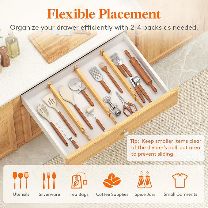 Lifewit 2.36" High 5 Pack Bamboo Drawer Dividers, 14.2-22" Expandable Kitchen Drawer Dividers, Adjustable Drawer Dividers for Clothes, Drawer Separators for Dresser, Kitchen, Bedroom, Bathroom