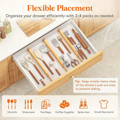 Lifewit 2.36" High 5 Pack Bamboo Drawer Dividers, 14.2-22" Expandable Kitchen Drawer Dividers, Adjustable Drawer Dividers for Clothes, Drawer Separators for Dresser, Kitchen, Bedroom, Bathroom