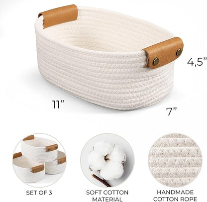 Beautiful Storage Basket Set of 3 - Sturdy Jute Rope Baskets for Shelves Are Perfect for Organizing Your Home - Quality Storage Bins Easily Fit With Any Nursery or Bedroom Decor