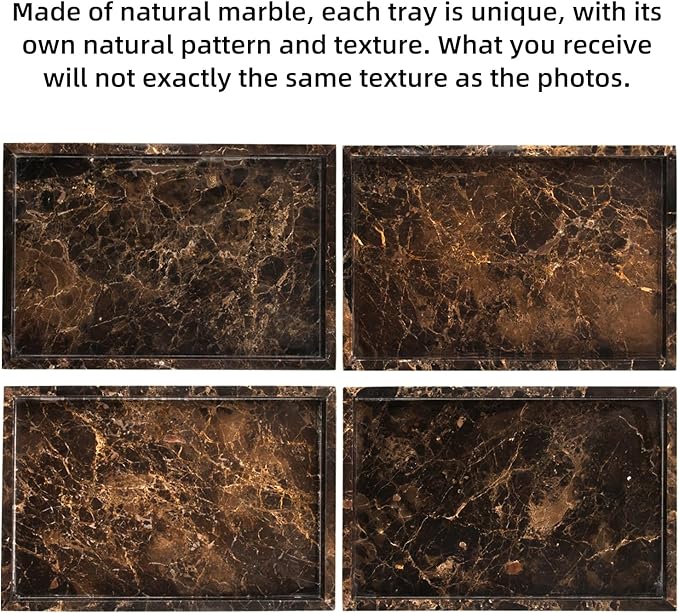 Marble Bathroom Vanity Tray, Natural Luxury Vanity Home Kitchen Bathroom Table Tray, Stone Decorative Countertop Dresser Trays for Key Coffee Perfume Jewelry Makeup (Dark Brown, 12"x 8" x1.2")