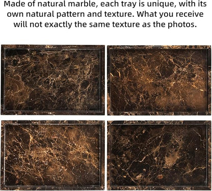Marble Bathroom Vanity Tray, Natural Luxury Vanity Home Kitchen Bathroom Table Tray, Stone Decorative Countertop Dresser Trays for Key Coffee Perfume Jewelry Makeup (Dark Brown, 12"x 8" x1.2")