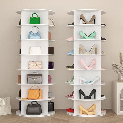 7-Tier Rotating Shoe Rack Tower, Free Standing 360° Revolving shoe organizer and storage hold over 56 pairs of shoes, lazy Susan shoe storage cabinet, Spinning room decor Shoe Display, 2 PCS (2)