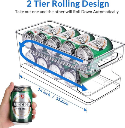 Rolling Soda Can Organizer and Automatic Soda Can Organizer for Refrigerator for Beer Soda Seltzer Drink Pop Cans Holder Storage Pantry Organization