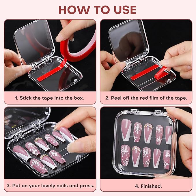 Noverlife 27 Set Press-On Nail Packaging Display Box w/ Adhesive Tape, 3x3" Clear Fake Nail Storage Container