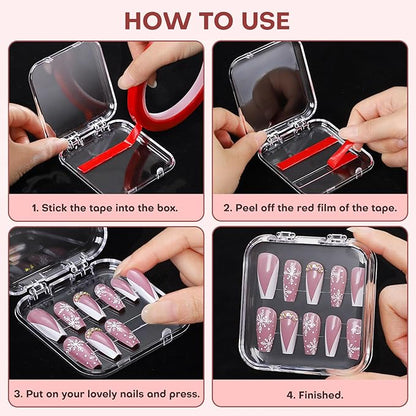 Noverlife 27 Set Press-On Nail Packaging Display Box w/ Adhesive Tape, 3x3" Clear Fake Nail Storage Container