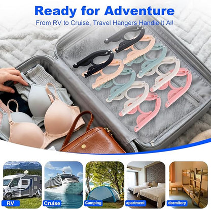 8 Pack Foldable Travel Hangers with 16 Clips & Folding Hanger - Space Saving Portable Collapsible Hooks for Cruise, RV, Hotel (Assorted Colors)