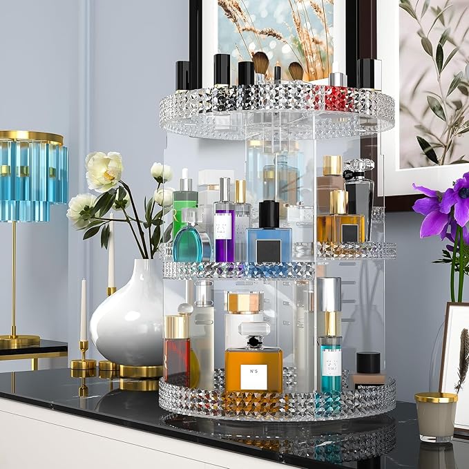 Awenia Makeup Organizer 360-Degree Rotating, Adjustable Makeup Storage, 7 Layers Large Capacity Cosmetic Storage Unit, Fits Different Types of Cosmetics and Accessories, Plus Size(Acrylic Clear)