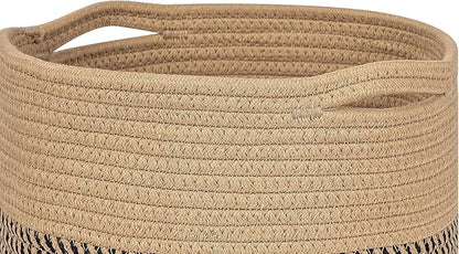 voten Storage Cubes Baskets Bins Organizer 11x11x11'' Fit 12x12''Cube Storage Organizer Bookcases Shelf,Durable Woven Cotton Storage Basket for Organizing,Round 3Pack Camel/Mixed Black