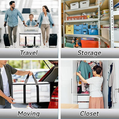 6 Pack Extra Large Heavy Duty Storage Bags, Waterproof Clear Storage Bins with Lids, Backpack Straps, Zippers & Handles, Moving Bags for Travel, Moving, College Dorm Storage