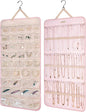 BAGSMART Hanging Jewelry Organizer Storage Roll with Hanger Metal Hooks Double-Sided Jewelry Holder for Earrings, Necklaces, Rings on Closet, Wall, Door, 1 piece, Extra Large, Pink