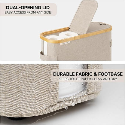 StorageWorks Toilet Paper Storage Baskets with Dual Flip Lids, Toilet Paper Organizer for Bathroom, Toilet Paper Container with Side Pocket, Holds 15 Mega or 20 Regular Rolls, Large, Light Khaki